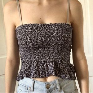 Blue & White Floral Patterned Crop Top